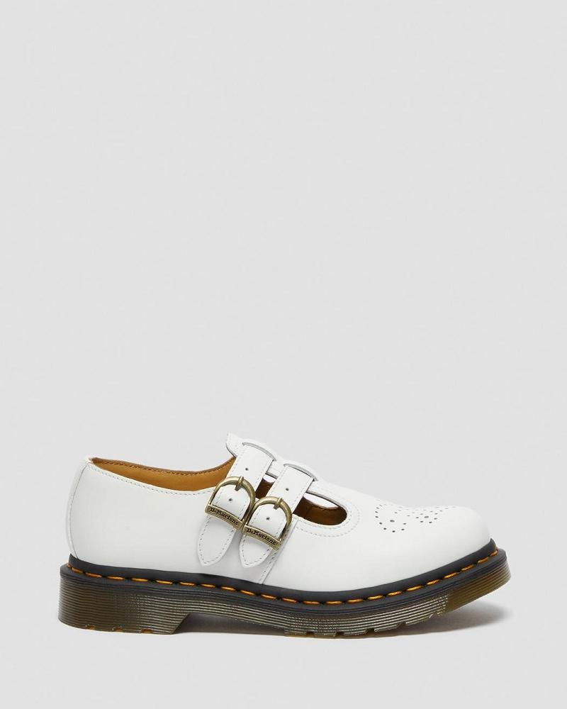 White Women's Dr Martens 8065 Smooth Leather Mary Jane Shoes | CA 333KOR